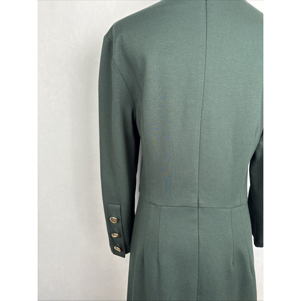 Trina Turk Ponte Knit Sheath Dress Gold Tone Buttons Women's 8 Green Officewear - Picture 6 of 9